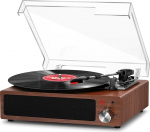 FYDEE Vinyl plaadim&auml;ngija koos sisseehitatud stereok&otilde;laritega, 3 kiirust 33/45/78 RPM, Bluetooth plaadim&auml;ngija, RCA v&auml;ljund ja AUX sisend, p&auml;hkelpuu