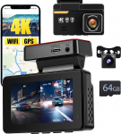 Inefala 4K Dash Cam auto esiosa tagaosa koos WiFi GPS-iga, Dual Dash Cam 4K + 1080P, 3-tolline IPS mini autokaamera 64GB SD-kaardiga, parkimise j&auml;lgimine, &ouml;ine n&auml;gemine, lai nurk, G-sensor, App Control
