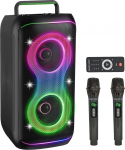 GKD61 Karaoke masin t&auml;iskasvanutele, 2 traadita UHF mikrofoni, 400 W tippv&otilde;imsus, kaasaskantav Bluetooth k&otilde;lar kahe 6,5-tollise subwooferiga, karaoke bassi ja k&otilde;rguste juhtimisega v&auml;litingimustes toimuvateks pidudeks