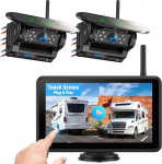 Dual Magnetic Solar tagurduskaamera traadita 7-tolline 1080P puuteekraaniga monitor koos DVR, BSD, infrapuna &ouml;&ouml;n&auml;gemine, 1 minutiline paigaldus, IP69K veekindel tagurduskaamera autodele, veoautodele, haagissuvilatele ja matkaautodele
