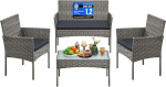SONGMICS GGF004TZ01 aiam&ouml;&ouml;blikomplekt, 4 tk, r&otilde;dum&ouml;&ouml;bel PE pol&uuml;rattanist, laud, 2 tooli, 2-kohaline pink, Lounge m&ouml;&ouml;bel v&auml;ljas, terrassim&ouml;&ouml;bel terrassile, r&otilde;dule, hall