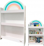 Family Nation, Sunny Beach Montessori raamatukapp lastele, ideaalne raamatute hoidmiseks ja organiseerimiseks, puidust raam, valge, 97,5 x 60 x 12,5 cm.