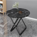 Tragbarer, runder Klapptisch mit Metallhalterung f&uuml;r Balkon, K&uuml;che oder Kaffee, Marmor-Tischplatten-Design (suurus: 60 cm, v&auml;rv: Wei&szlig;)
