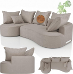 Juskys Tirano diivan - Velvet Beige, L-kujuline nurgadiivan, seljatoega ja dekoratiivpadjaga, 4-kohaline nurgadiivan, vahtpolster - Ottomani vasakpoolne