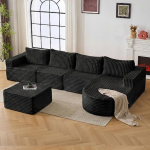 Modulaarne kondita diivan U-kujuline 336 cm nurgadiivan s&uuml;gava Osmani ja seljapatjaga, k&otilde;rge elastne mugavusvaht, ei vaja kokkupanekut - suur pilves diivan elutuppa, magamistuppa, Corduroy kangas must