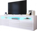 TV Sideboard elutuppa, kaasaegne High Gloss Lowboard White 2 ukse ja 2 sahtliga, TV kapp avatud riiulitega magamistoas ja kodum&ouml;&ouml;blisse, 160 x 35 x 60 cm