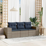 3-teiliges Gartensofa-Set mit abnehmbaren Kissen aus grauem Polyrattan, modulares PE Rattan Sofa Set f&uuml;r Terrasse und Garten