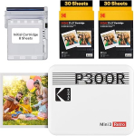 KODAK Mini 3 Retro 4Pass Portable Photo Printer (7.6 x 7.6 cm) &ndash; Pack of 60 Sheets, White