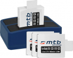 4 akut + topeltlaadija (USB) Rollei Actioncam AC 625, 610, 525, 510, 372 jaoks - sisaldab Micro USB kaablit.