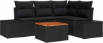 Rantry Garten-Sofa-Set 5 Teile Schwarz Poly-Rattan, geh&auml;rtetes Glas, Stahl Gartenlounge Model3347954