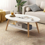 Einfacher moderner Couchtisch aus Holz, ovales Design mit Ablage, Standardgr&ouml;&szlig;e f&uuml;r Wohnung, Wohnzimmer, Sofa, nat&uuml;rliches Holz-Finish, ideal f&uuml;r Balkon und Teezeit