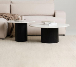 IDIMEX GANGA/YAMUNA kohvilaudade komplekt marmorist lauaplaadiga, valge/must, &uuml;mmargune k&uuml;ljelaud 2-st komplektis, &uuml;mmargune puidust raam akaatsiapuidust, elutoa laud, kohvilaud