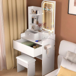 V&auml;ike garderoobilaud koos peegliga, garderoobilaud koos valgustusega, 3 sahtlit ja 3 riiulit, 2x ja 5x suurendav peegel ja pistikupesa, garderoobilaud magamistuppa, valge v&auml;rvi