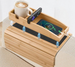 Diivan Arm Tray Table MARUKO Sofatablett Armlehne, 3-in-1 Magnetische Abnehmbare Bambus Couch Tassenhalter, Sofalehne Ablage mit Anti-Rutsch-Pad, Sofa Armlehne Tablett Tisch (Farbe Natur)