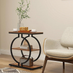 Kitsas 3-tasandiline k&uuml;ljelaud, &uuml;mmargune diivanilaud O-kujulise raamiga, v&auml;ike t&ouml;&ouml;stuslik laud elutuppa, magamistuppa (rustikaalne pruun)