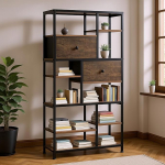 Rebonique raamaturiiul, seisev riiul, 7 tasandit, 2 reguleeritava sahtliga, k&otilde;rge t&ouml;&ouml;stuslik raamaturiiul, raamaturiiul, hoiuriiul kontorisse, elutuppa, magamistuppa, 73 x 30 x 151 cm.