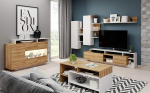 KEF-MEBLE Alice Living Room Furniture Set - Wall Unit with Two Wall Cabinets, Shelf, TV Table - Chest of Drawers with LED 155 x 93.5 x 44 cm - Coffee Table 120 x 53 x 60 cm - Furniture for the Living