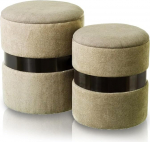 BAKAJI Set of 2 Taupe Round Seat Stools Spacious Modern Design with Metal Strap Round Stool with Removable Lid and Padded Seat Home Decor