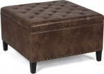 Adeco Large Square Upholstered Bench with Storage PU Leather Tufted Padded Coffee Table Footstool Footrest with Wooden Legs for Living Room Bedroom Coffee