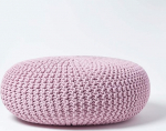 Homescapes Pouf Knitted Pouf Round Floor Cushion, Seat Pouf 70 x 23 cm, Padded Pouf, Pouf with Chunky Knitted Cover Made of 100% Cotton, Knitted Pouf, Pink/Light Pink