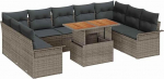Rantry 10-teiliges Garten-Sofa-Set mit Kissen Grau Poly-Rattan Gartenlounge Model3358113