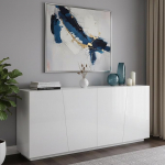 Dmora - Oscar kapp, 4 ukseline k&ouml;&ouml;gikapp, elutoa buffet, 100% Made in Italy, 200 x 43 x 86 cm, l&auml;ikiv valge