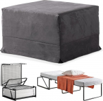 EVERGREENWEB Folding Stool with Single Bed Mattress Made of Water Foam, 10 cm High, Removable Cover, Hypoallergenic, Suitable for Bedroom or Living Room (Quilted Suede, Anthracite)