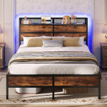 IRONCK voodi 140 x 200 cm, voodiraam 140 x 200 cm, LED-valgustuse ja laadimisjaamaga (2 pistikupesa, 1 USB ja 1 C-t&uuml;&uuml;pi port), metallvoodi, kaheinimesevoodi lamelliraamiga, voodi all olev panipaik.