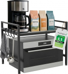 Cozyvibe mikrolaineahju riiul, 2 tasandit, laiendatav ja reguleeritav k&otilde;rgus, tugev k&ouml;&ouml;giriiul, seisev, k&ouml;&ouml;gi korraldaja k&ouml;&ouml;giriiulile, t&ouml;&ouml;tasapinnale, metallriiul, must, mikrolaineahju riiul