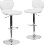 Flash Furniture Samantha 2 valge vin&uuml;&uuml;list reguleeritava baaritooli komplekt vertikaalse seljatagusega ja kroomitud alusega