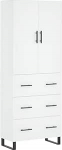 vidaXL Highboard, k&uuml;ljepaneel, palju hoiuruumi, kapp elutuppa, k&uuml;ljepaneel, k&uuml;lgkapp, metallist jalad, kaasaegne, valge puitmaterjali.