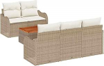 6-teiliges Garten-Sofaset mit Kissen Beige Poly Rattan Akazie, 2-Sitzer Garten-Sofa mit Kissen Beige Poly Rattan Gartenlounge Model3347393