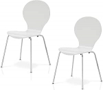 KHG komplekt 2 virnastatavat s&ouml;&ouml;gitooli vineerist Valge l&auml;ikiv lakitud istme k&otilde;rgus 45 cm metallist jalad virnastatavad s&ouml;&ouml;gitoa toitlustusb&uuml;roo jaoks