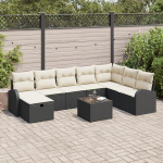 Rantry 9-teiliges Garten-Sofa-Set mit Kissen Schwarz Poly-Rattan Gartenlounge Model3360468