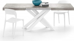 MOBILI FIVER, Emma 140 cm pikendatav laud, hall betoon valge X-jalaga, laminaat / raud, valmistatud Itaalias.