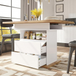 Moimhear teleskoopiline s&ouml;&ouml;gilaud (110-140 x 80 x 75 cm), kokkupandav k&ouml;&ouml;gilaud, pikendatav s&ouml;&ouml;gilaud k&ouml;&ouml;ki, kolme riiuliga (Style 1, valge + puit)