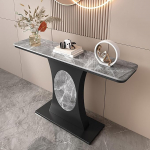 Generisch Moderner, schmaler Konsolentisch, stilvoller, geschwungener Beistelltisch mit Marmorplatte, Elegantes Akzentm&ouml;bel f&uuml;r Flur und Wohnzimmer, 100 cm (39,3 Zoll), graues Design