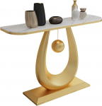 Generisch Eleganter Konsolentisch in Gold und Wei&szlig; - Schmaler Eingangstisch mit Rockboard-Platte, Eisengestell, abgerundeten Kanten und geschwungenen Seiten f&uuml;r Foyer, Flur oder Sofa (100x30x80cm)