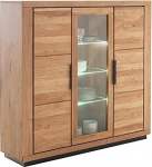 Lomadox Highboard vitriinkapp valgustusega, osaliselt massiivne tammepuust esipaneel Massiivpuit / ehtne puit