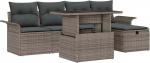 6-teiliges Garten Sofa Set mit Kissen Grau Poly Rattan, 2-Sitzer Garten Sofa mit Stauraum & Kissen Grau Poly Rattan Gartenlounge Model3360998