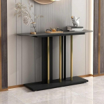 Schmaler moderner Eingangstisch f&uuml;r das Wohnzimmer - 47,2 Zoll gro&szlig;er Konsolentisch mit geometrischen Metallbeinen - Stilvoller Flurtisch in Schwarz - Perfekt f&uuml;r kleine R&auml;ume