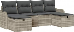 6-teiliges Garten Sofa Set mit Kissen Hellgrau Poly Rattan, 2-Sitzer Garten Sofa mit Kissen Hellgrau Poly Rattan Gartenlounge Model3359021