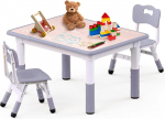 JoyHood Children's Table with 2 Chairs - Height Adjustable Children's Table Chair Set for Children Aged 3-8 Years, Children's Seating Set for Classroom/Nurseries/Homes, Grey