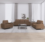 Tidyard 3-TLG. Sofagarnitur Braun Stoff, Polstersofa Loungesofa f&uuml;r Wohnzimmer Eingangsbereich B&uuml;ro3201869