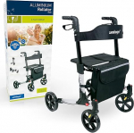 Weinberger Lightweight Folding Aluminium Walker All-Inclusive with Bag Stick Holder Brakes Lightweight Only 7.3 kg Height Adjustable Walking Aid Travel Rollator Colour Silver/Black