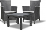 Allibert Rosario 219992 Balcony Furniture Set (2 Chairs and 1 Table), Rattan-Effect Plastic Graphite