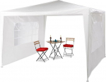 Relaxdays Gazebo 3 x 3 m, 2 Side Panels, Metal Frame, PE Tarpaulin, Window, Festival Party Tent, Closed, White