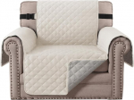 BellaHills Reversible Chair Covers,Water Resistant 1 Seater Sofa Slipcover of Pet Sofa Covers for Cats,Plaid Pattern Thick Quilted with Elastic Band (Chair, Ivory/Beige)