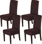 XDKS Dining Chair Covers Velvet Dining Chairs Parsons Chair Covers Modern Stretch Chair Protective Cover Removable Washable Slipcovers (4 Pieces, Brown)
