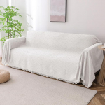 Cotton Sofa Slipcovers Towel Sofa Cover Geometric Couch Cover Furniture Pet Protector Stylish Throws for Sectional Couch Couch Covers for Pets (71 x 118 inch, White)